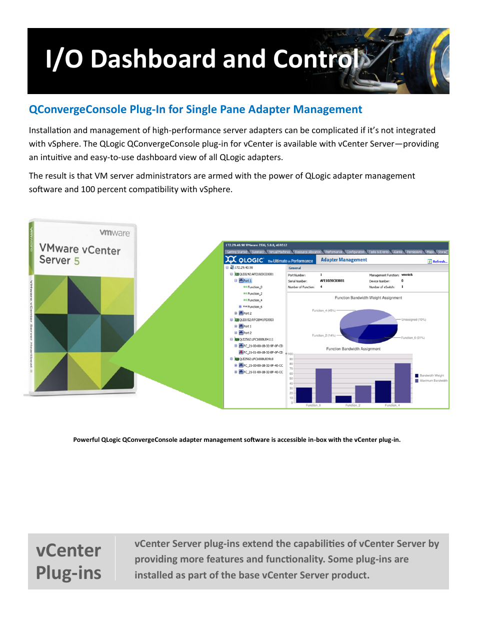 I/o dashboard and control, Vcenter plug-ins | QLogic 2600 Series vSphere 5 Virtual Server Engine User Manual | Page 17 / 18