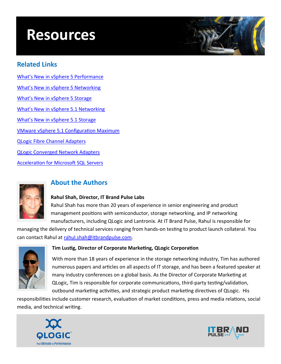 Resources, Related links, About the authors | QLogic 2600 Series vSphere 5 Virtual Server Engine User Manual | Page 18 / 18