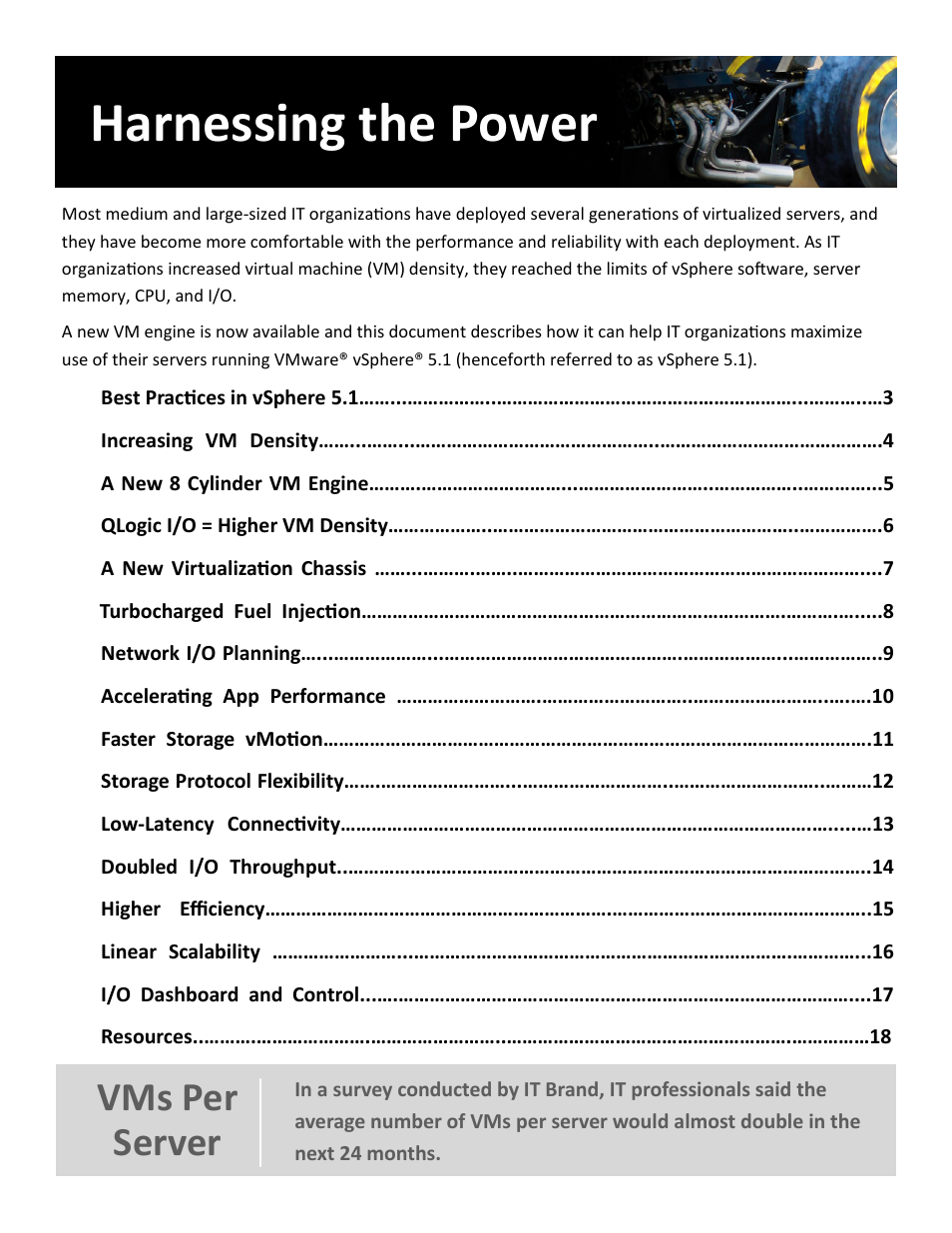 Harnessing the power, Vms per server | QLogic 2600 Series vSphere 5 Virtual Server Engine User Manual | Page 2 / 18