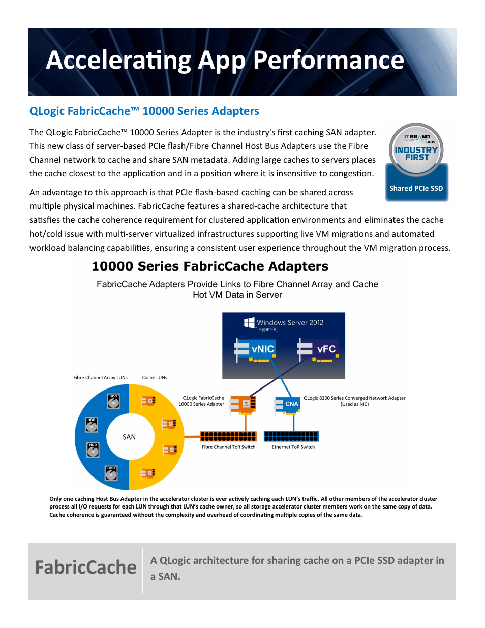 Accelerating app performance, Fabriccache | QLogic 2600 Series Hyper-V Virtual Server Engine User Manual | Page 16 / 18