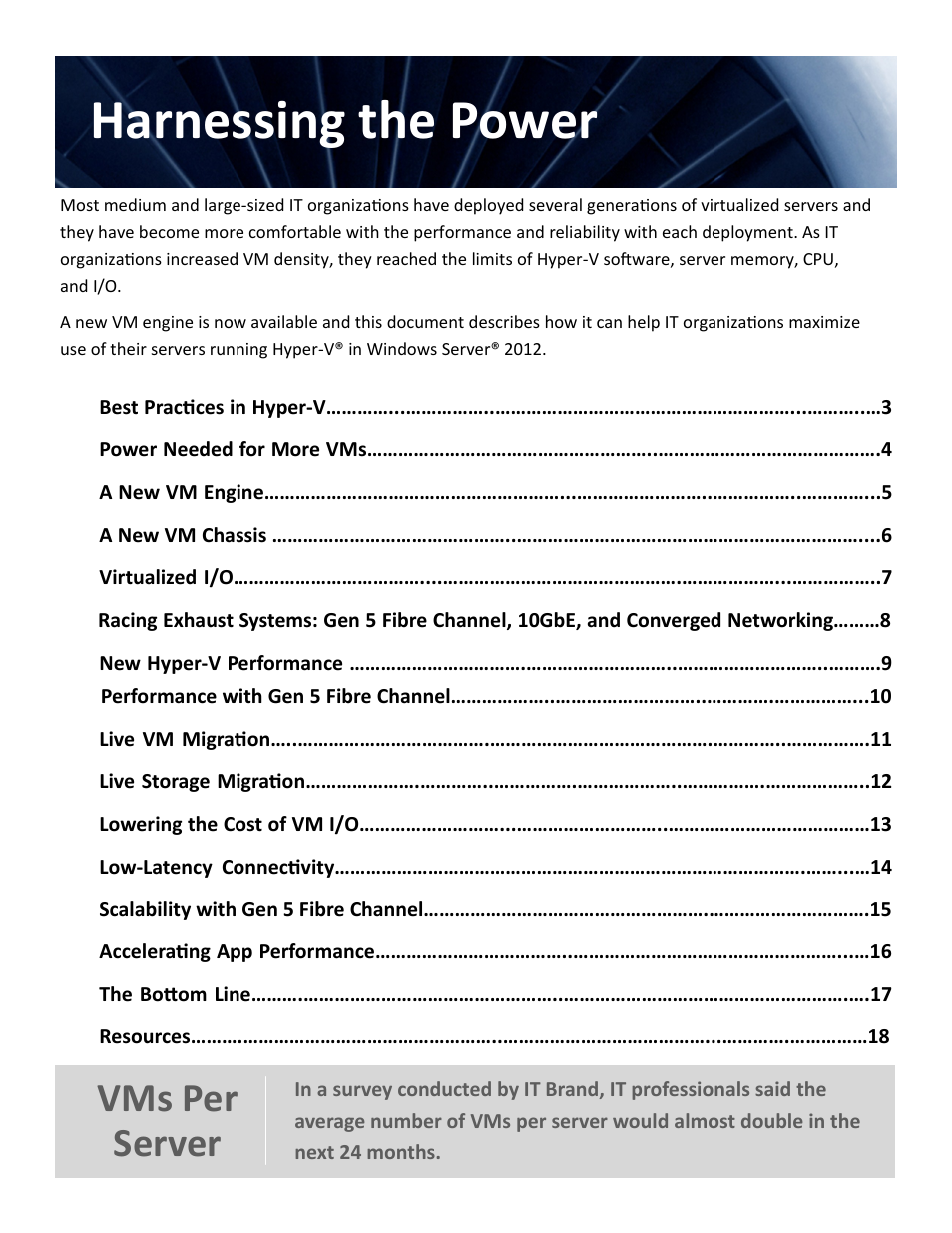 Harnessing the power, Vms per server | QLogic 2600 Series Hyper-V Virtual Server Engine User Manual | Page 2 / 18