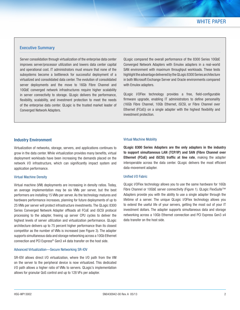 White paper | QLogic 8300 Series Advanced Virtualization Using QLogic 8300 Series Adapters User Manual | Page 2 / 6