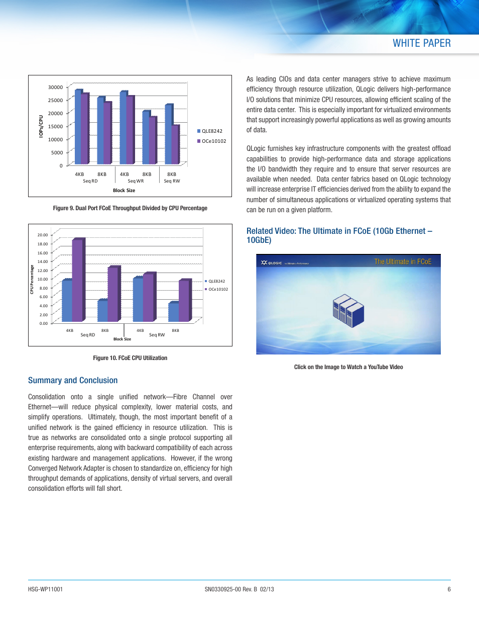 White paper, Summary and conclusion | QLogic 8200 Series is the Adapter of Choice for Converged Data Centers User Manual | Page 6 / 8