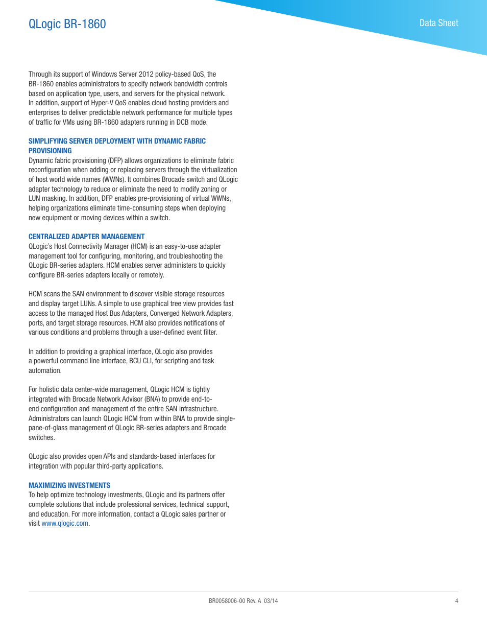 Qlogic br-1860, Data sheet | QLogic BR-1860 Fabric User Manual | Page 4 / 6