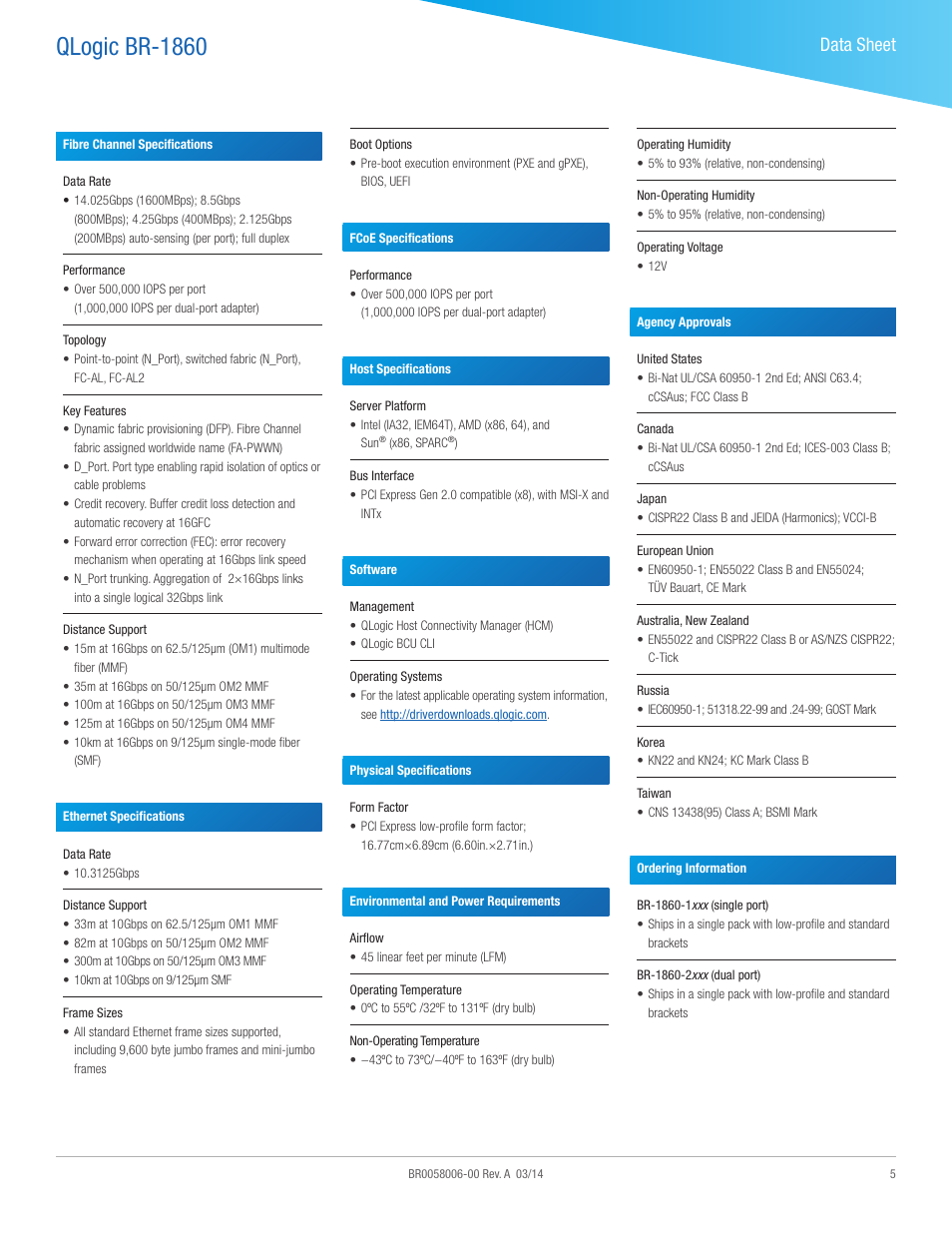 Qlogic br-1860, Data sheet | QLogic BR-1860 Fabric User Manual | Page 5 / 6