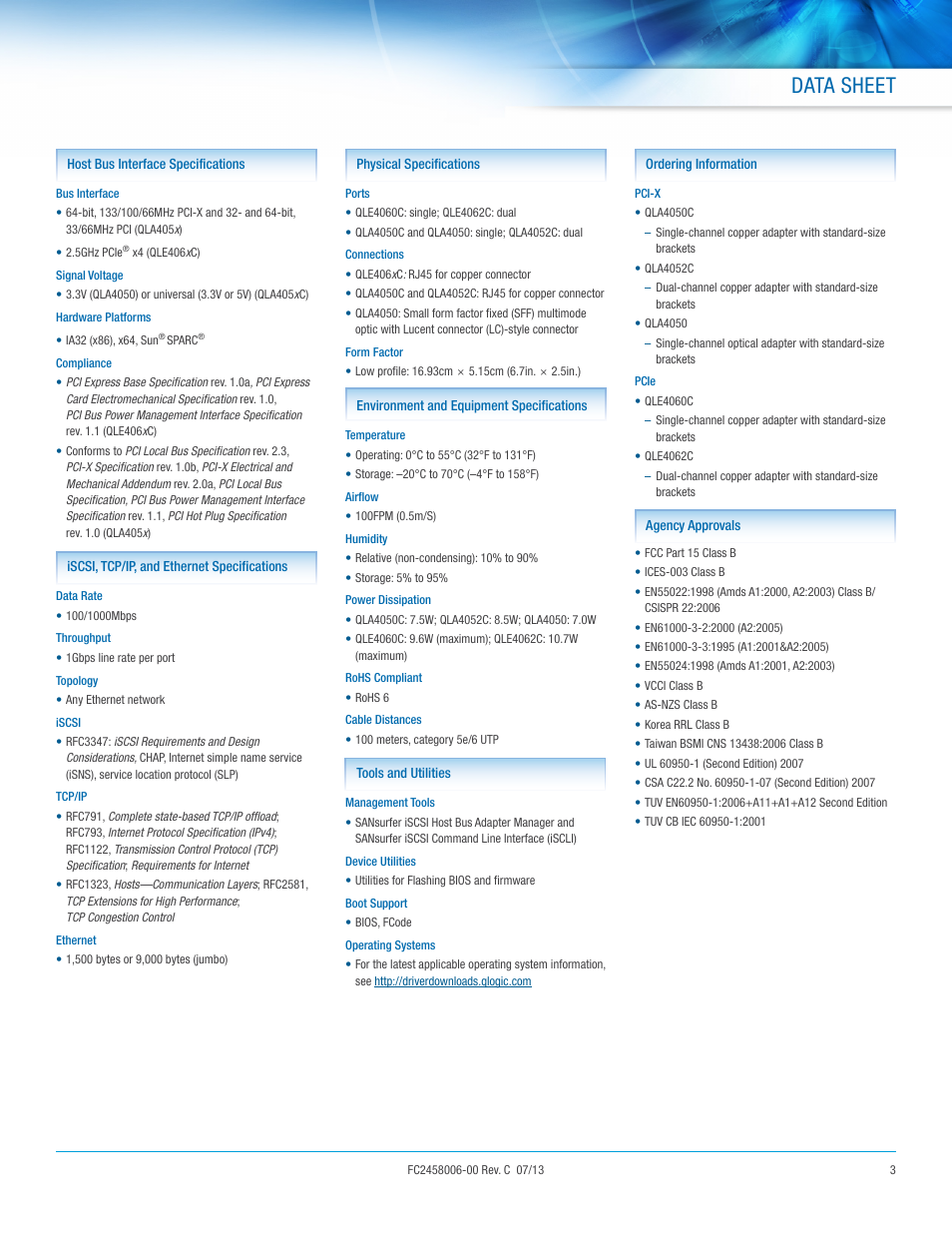 Data sheet | QLogic 4000 Series User Manual | Page 3 / 4