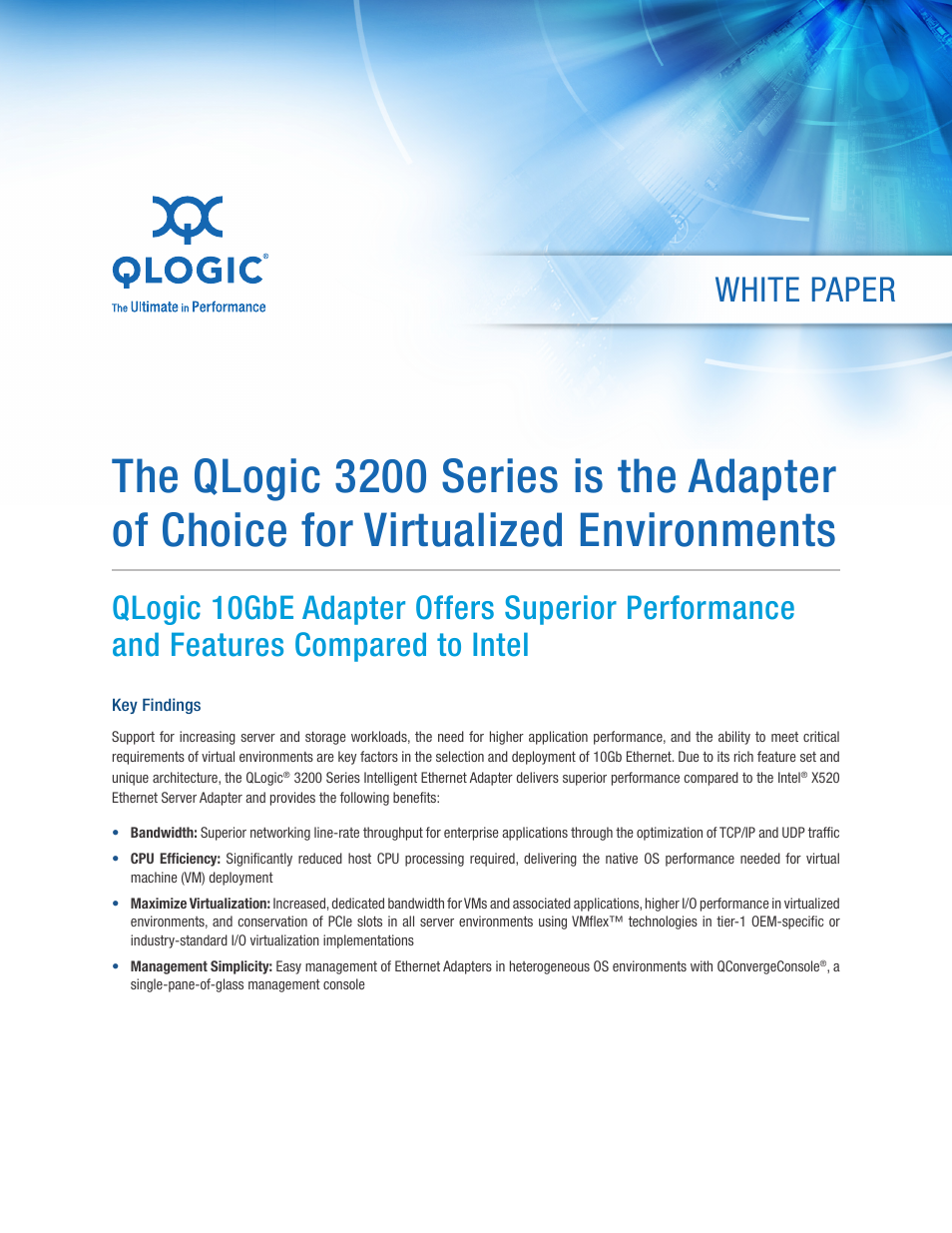 QLogic 3200 Series is the Adapter of Choice for Virtualized Environments User Manual | 8 pages