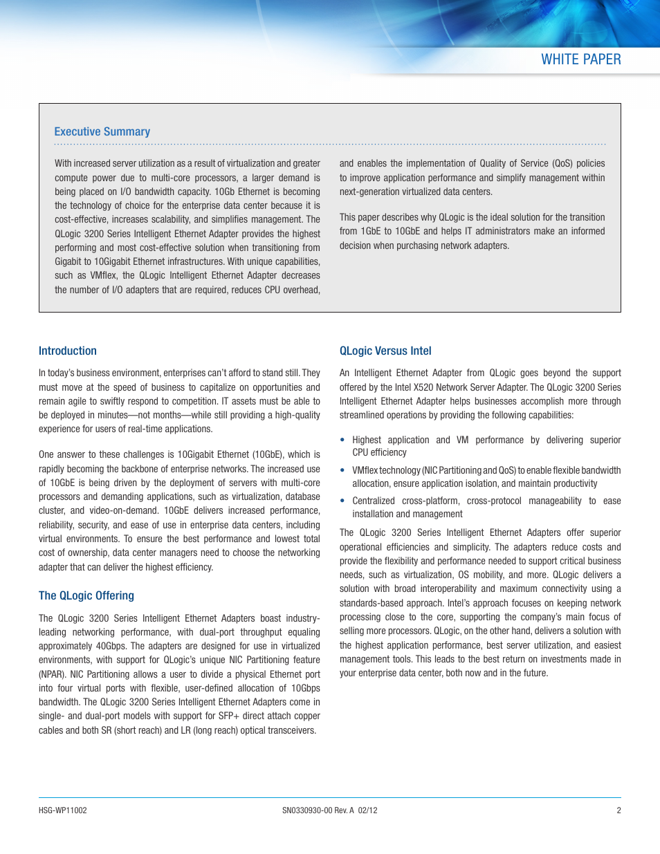 White paper | QLogic 3200 Series is the Adapter of Choice for Virtualized Environments User Manual | Page 2 / 8