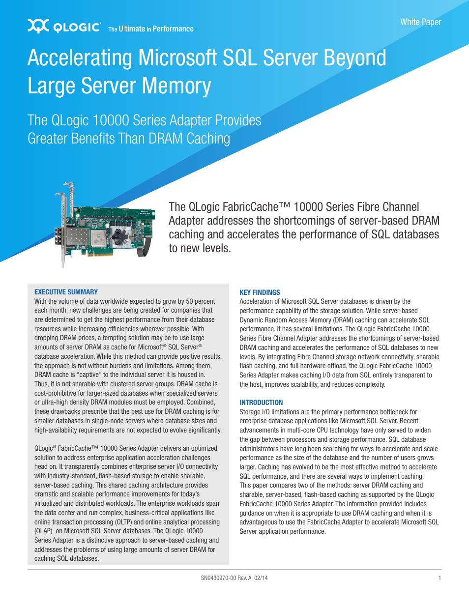 QLogic 10000 Series Accelerating Microsoft SQL Server Beyond Large Server Memory User Manual | 4 pages