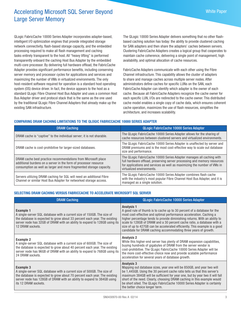 White paper | QLogic 10000 Series Accelerating Microsoft SQL Server Beyond Large Server Memory User Manual | Page 3 / 4