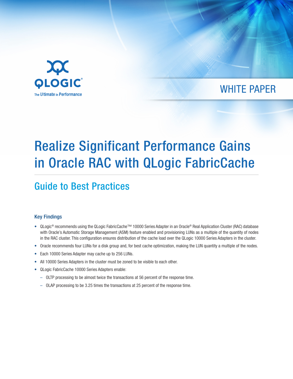QLogic 10000 Series Realize Significant Performance Gains in Oracle RAC with QLogic FabricCache User Manual | 7 pages