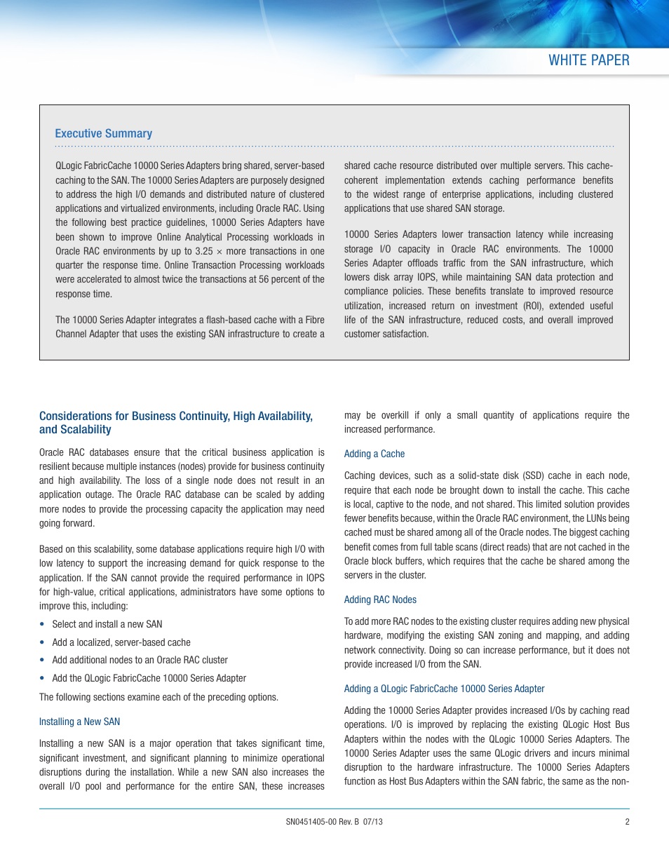 White paper | QLogic 10000 Series Realize Significant Performance Gains in Oracle RAC with QLogic FabricCache User Manual | Page 2 / 7