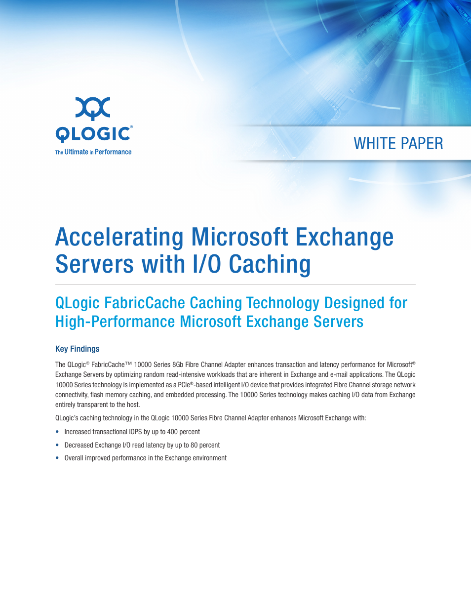 QLogic 10000 Series Accelerating Microsoft Exchange Servers with I_O Caching User Manual | 5 pages