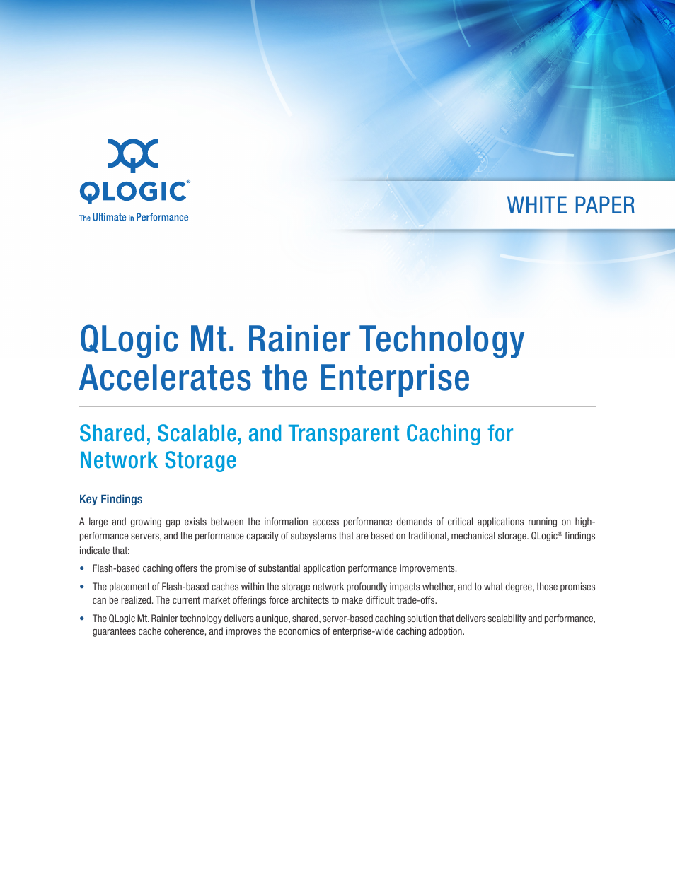 QLogic 10000 Series Mt. Rainier Technology Accelerates the Enterprise User Manual | 9 pages