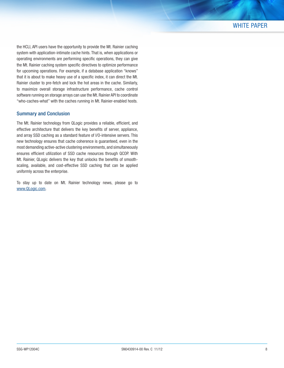 White paper | QLogic 10000 Series Mt. Rainier Technology Accelerates the Enterprise User Manual | Page 8 / 9