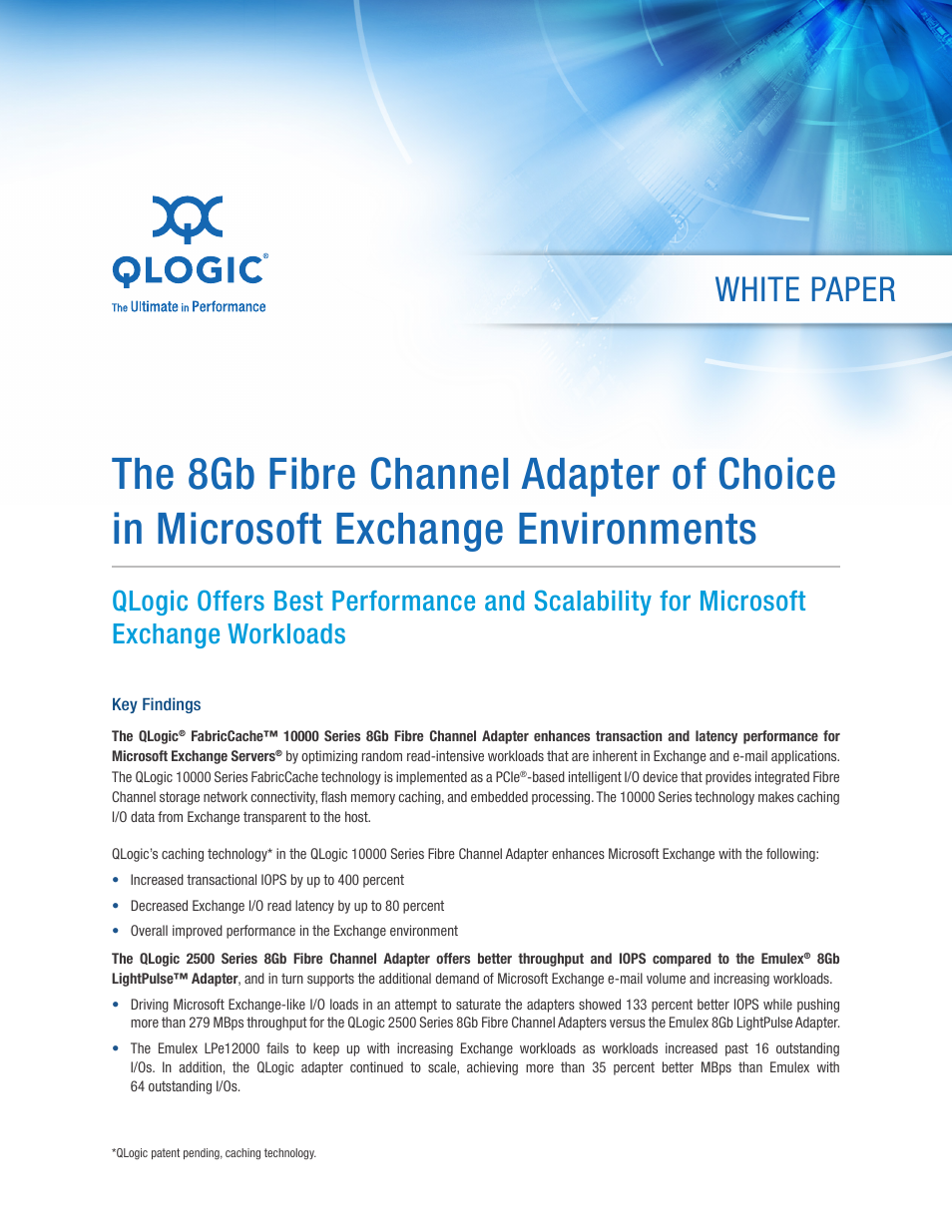 QLogic 2500 Series 8Gb Fibre Channel Adapter of Choice in Microsoft Exchange Environments User Manual | 9 pages