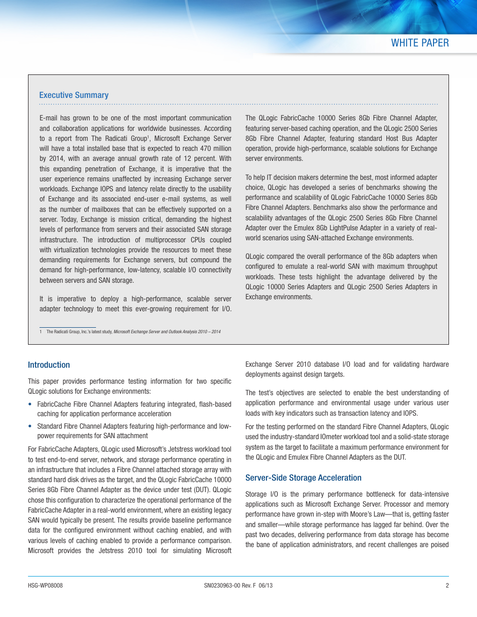 White paper | QLogic 2500 Series 8Gb Fibre Channel Adapter of Choice in Microsoft Exchange Environments User Manual | Page 2 / 9