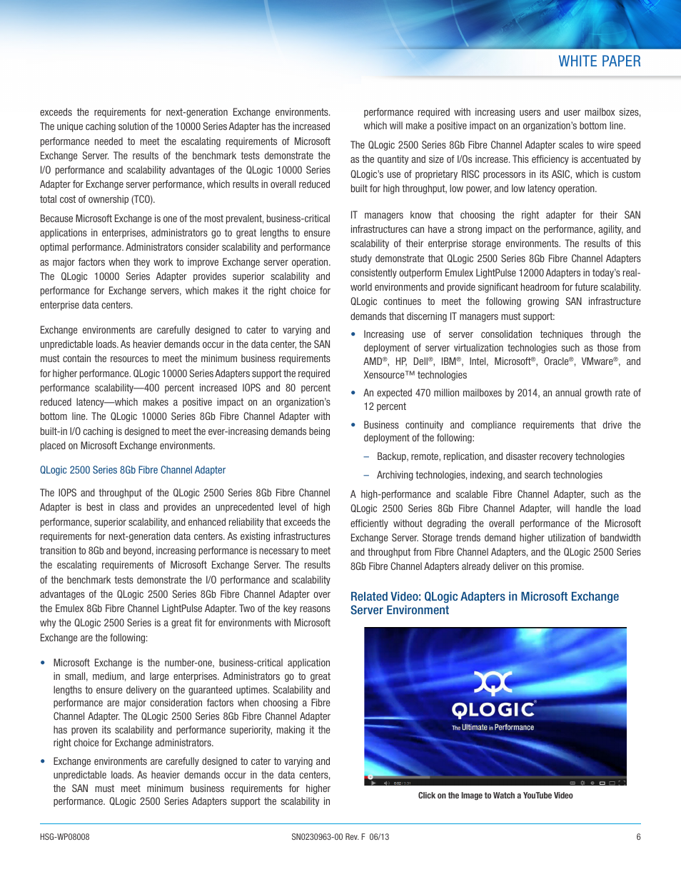 White paper | QLogic 2500 Series 8Gb Fibre Channel Adapter of Choice in Microsoft Exchange Environments User Manual | Page 6 / 9