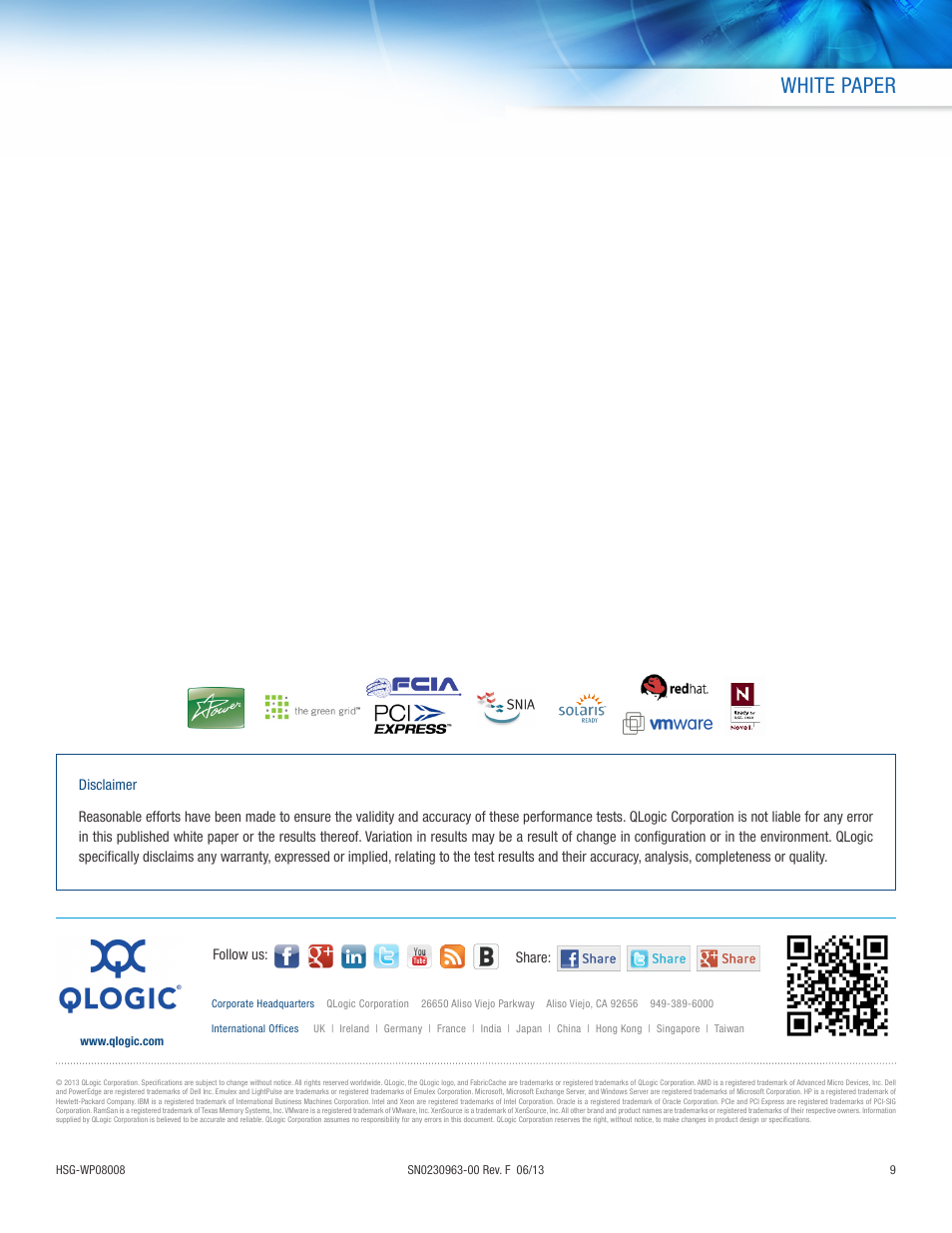 White paper | QLogic 2500 Series 8Gb Fibre Channel Adapter of Choice in Microsoft Exchange Environments User Manual | Page 9 / 9