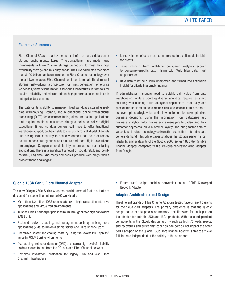 White paper | QLogic 2600 Series 16Gb Gen 5 Fibre Channel for Database and Business Analytics User Manual | Page 2 / 5