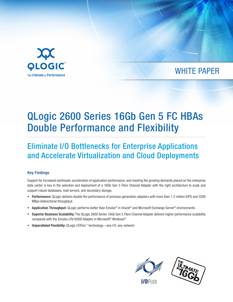 QLogic 2600 Series 16Gb Gen 5 FC HBAs Double Performance and Flexibility User Manual | 5 pages