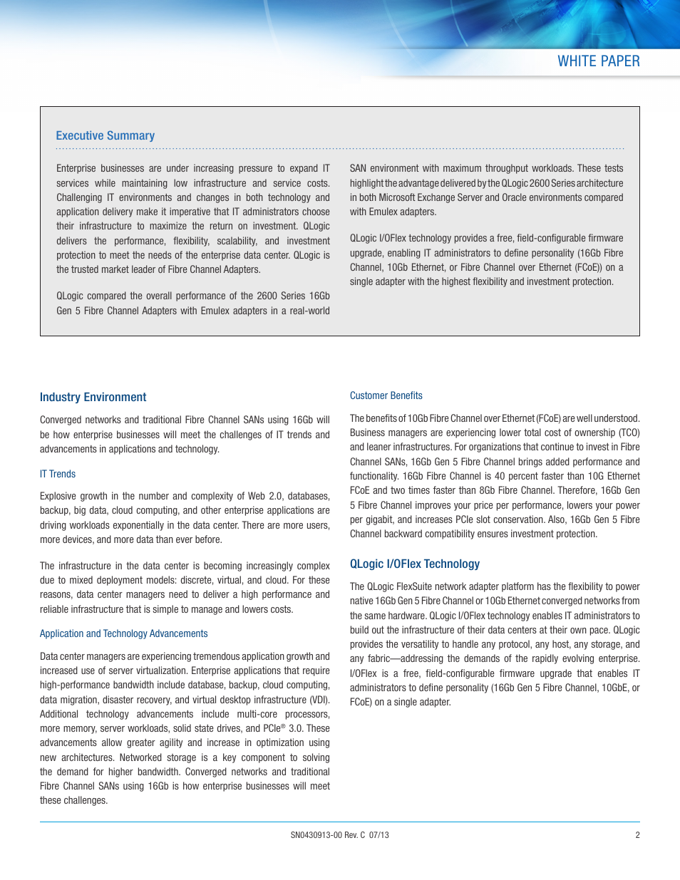 White paper | QLogic 2600 Series 16Gb Gen 5 FC HBAs Double Performance and Flexibility User Manual | Page 2 / 5