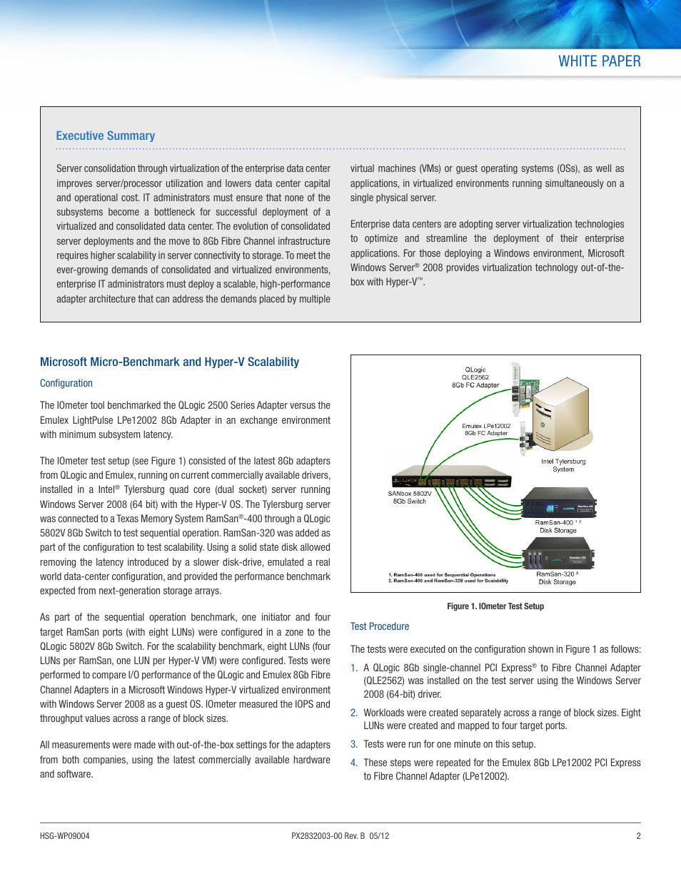 White paper, Microsoft micro-benchmark and hyper-v scalability, Executive summary | QLogic 2500 Series 8Gb Fibre Channel Adapter of Choice in Microsoft Hyper-V Environments User Manual | Page 2 / 7