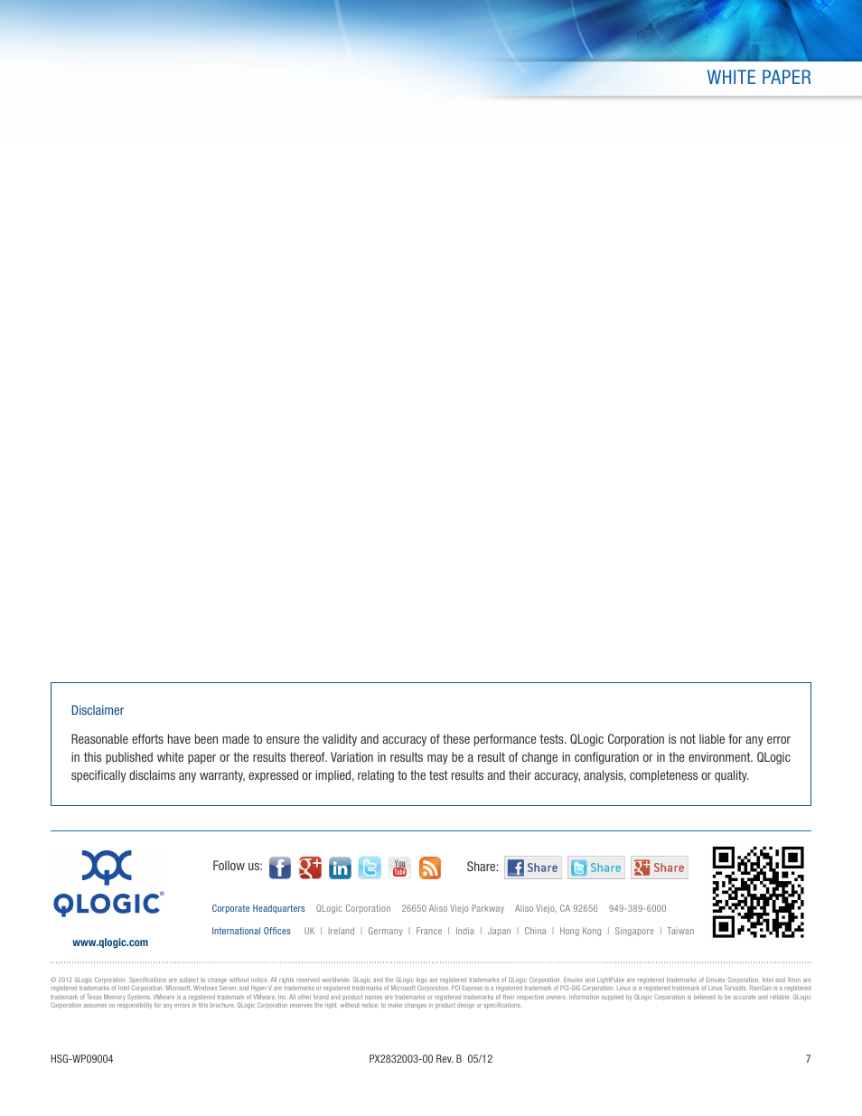 White paper | QLogic 2500 Series 8Gb Fibre Channel Adapter of Choice in Microsoft Hyper-V Environments User Manual | Page 7 / 7