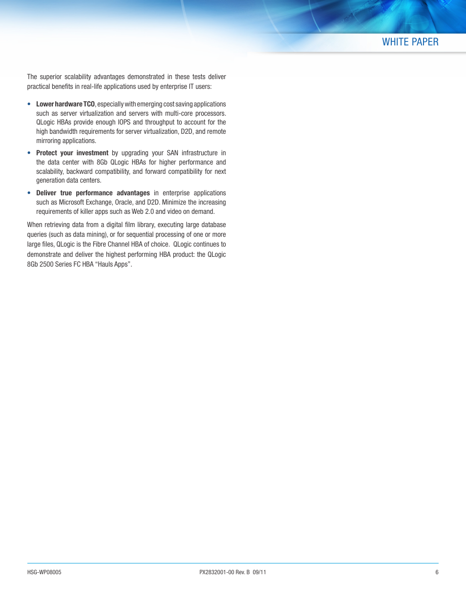 White paper | QLogic 2500 Series FC HBAs Accelerate Application Performance User Manual | Page 6 / 7