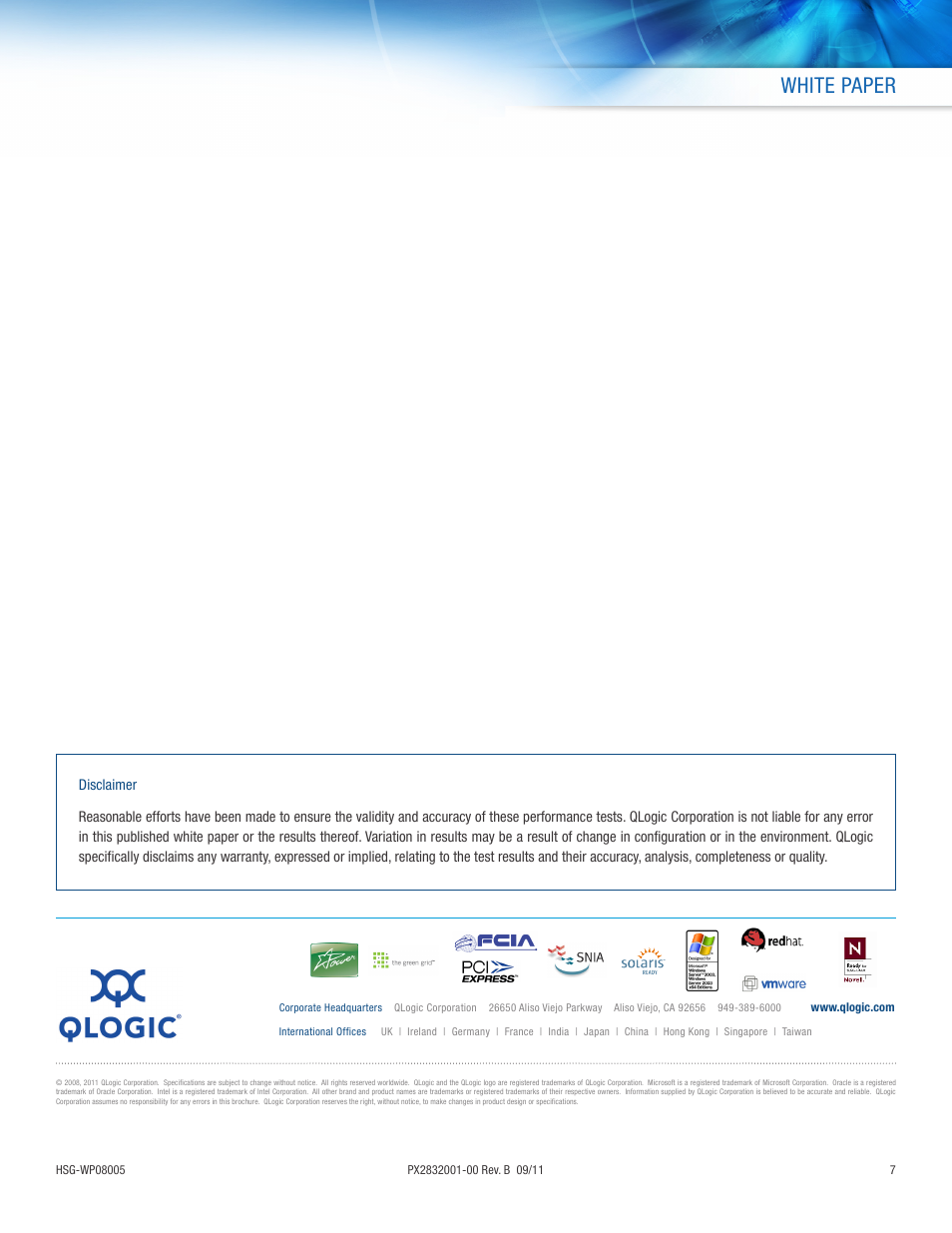 White paper | QLogic 2500 Series FC HBAs Accelerate Application Performance User Manual | Page 7 / 7