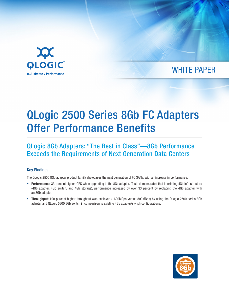 QLogic 2500 Series 8Gb FC Adapters Offer Performance Benefits User Manual | 6 pages