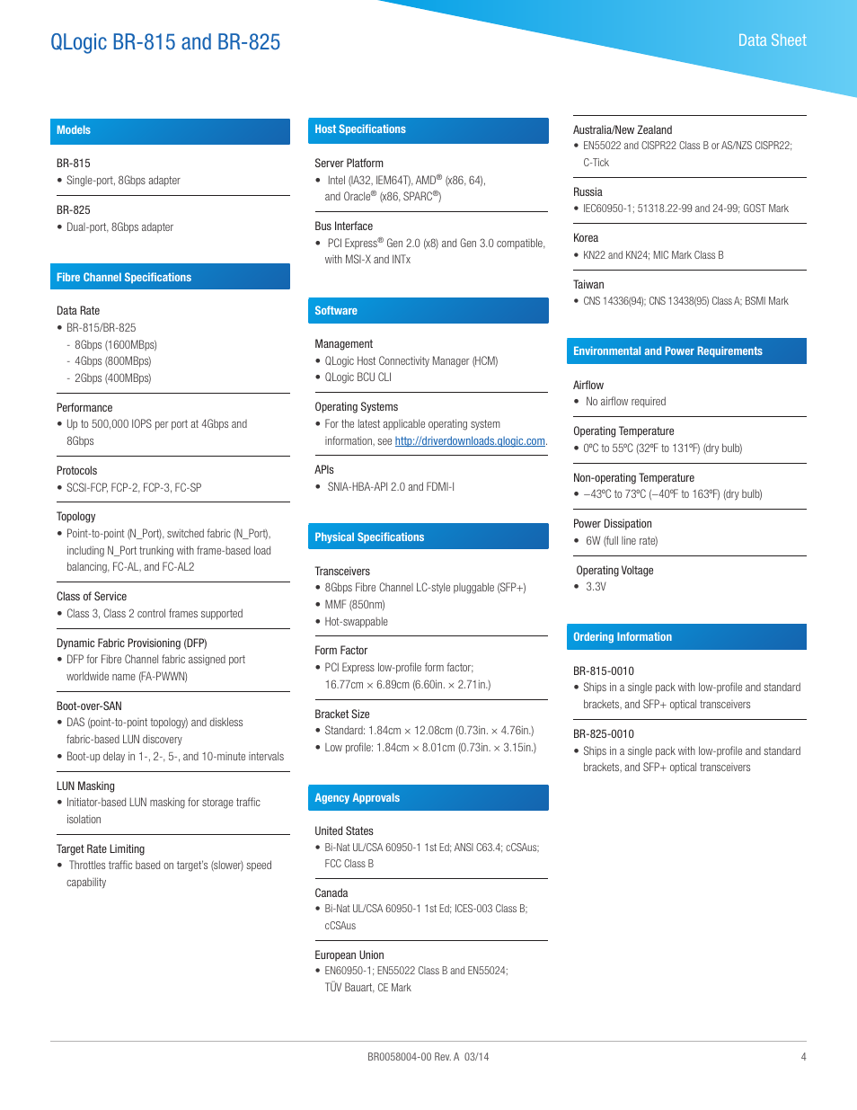 Data sheet | QLogic BR-825 User Manual | Page 4 / 5