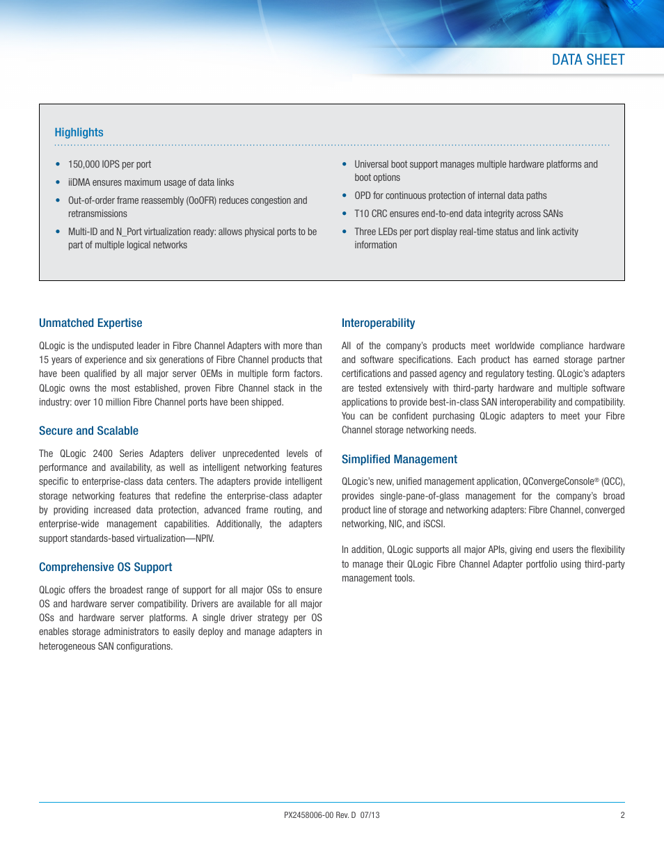 Data sheet | QLogic 2400 Series DataSheet User Manual | Page 2 / 4