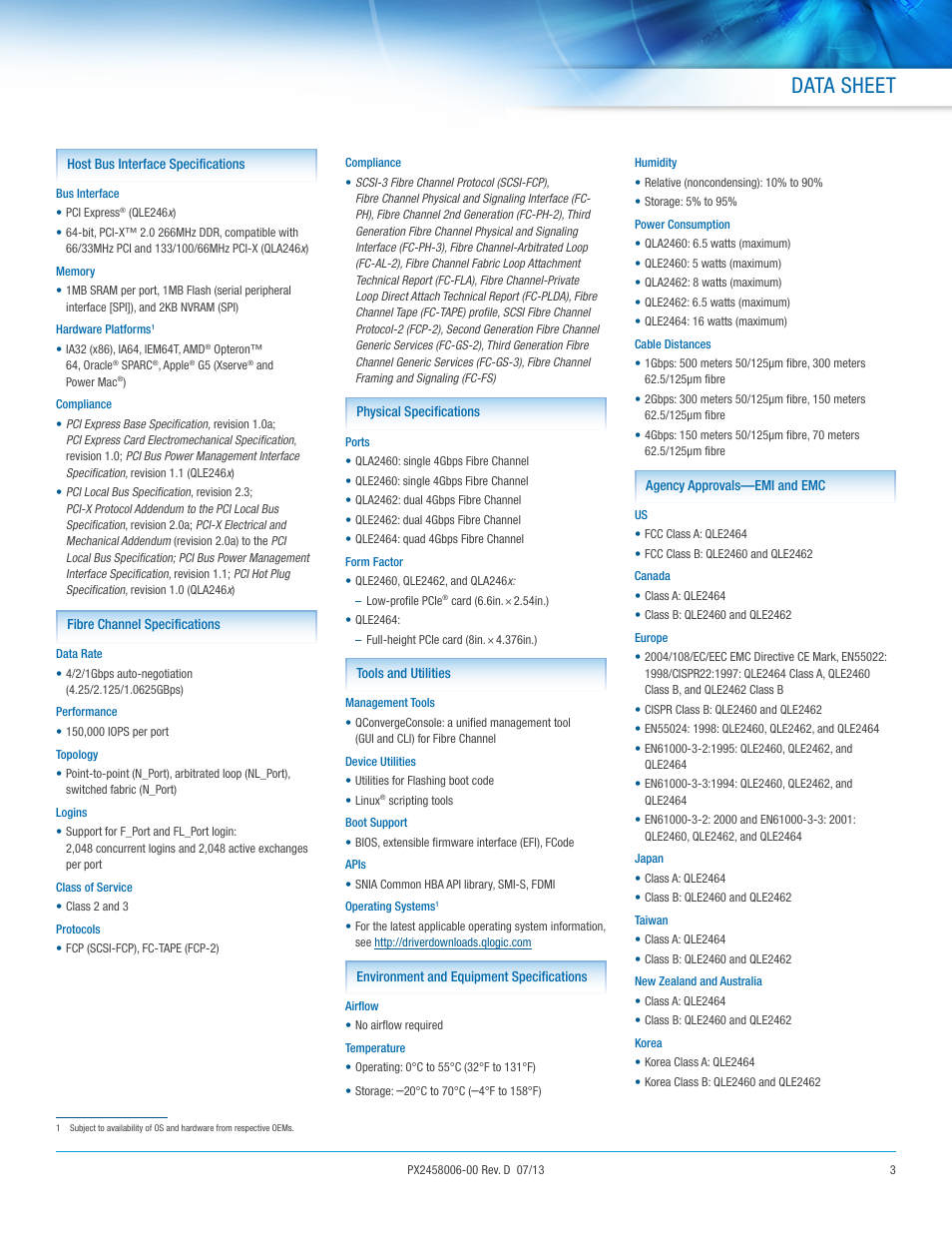 Data sheet | QLogic 2400 Series DataSheet User Manual | Page 3 / 4