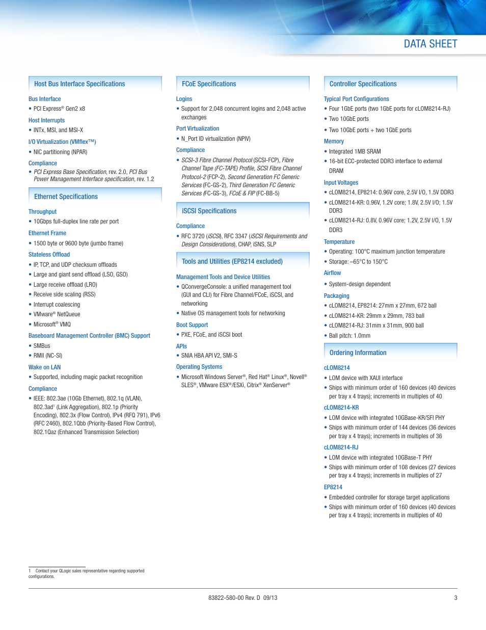 Data sheet | QLogic 8200 Series Controller User Manual | Page 3 / 4
