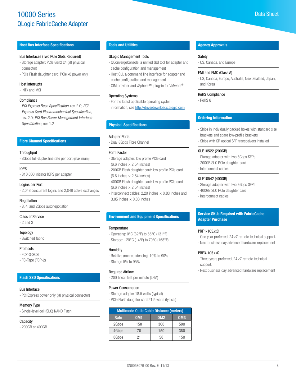 Qlogic fabriccache adapter, Data sheet | QLogic 10000 Series DataSheet User Manual | Page 3 / 4