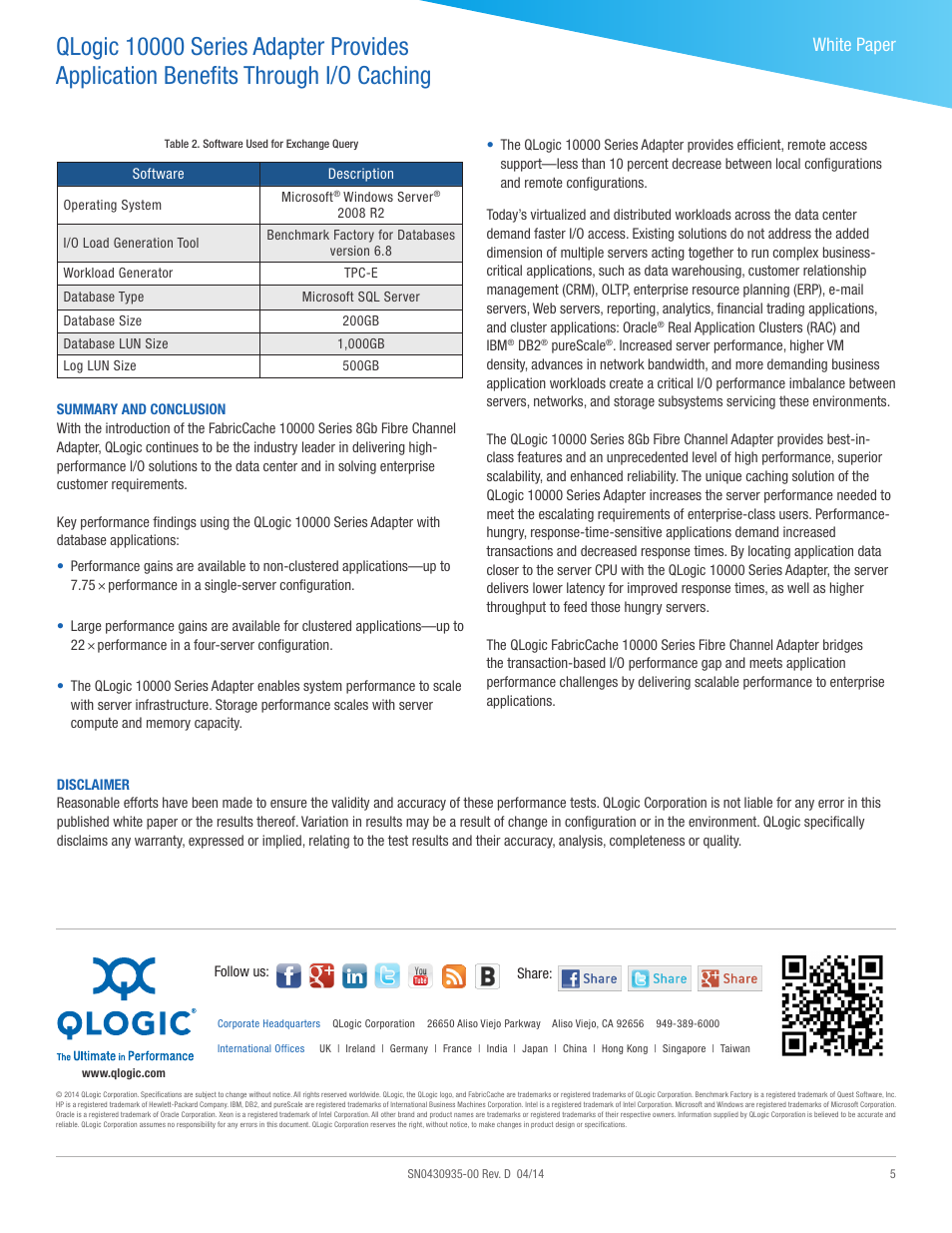 White paper | QLogic 10000 Series Adapter Provides Application Benefits Through I_O Caching User Manual | Page 5 / 5