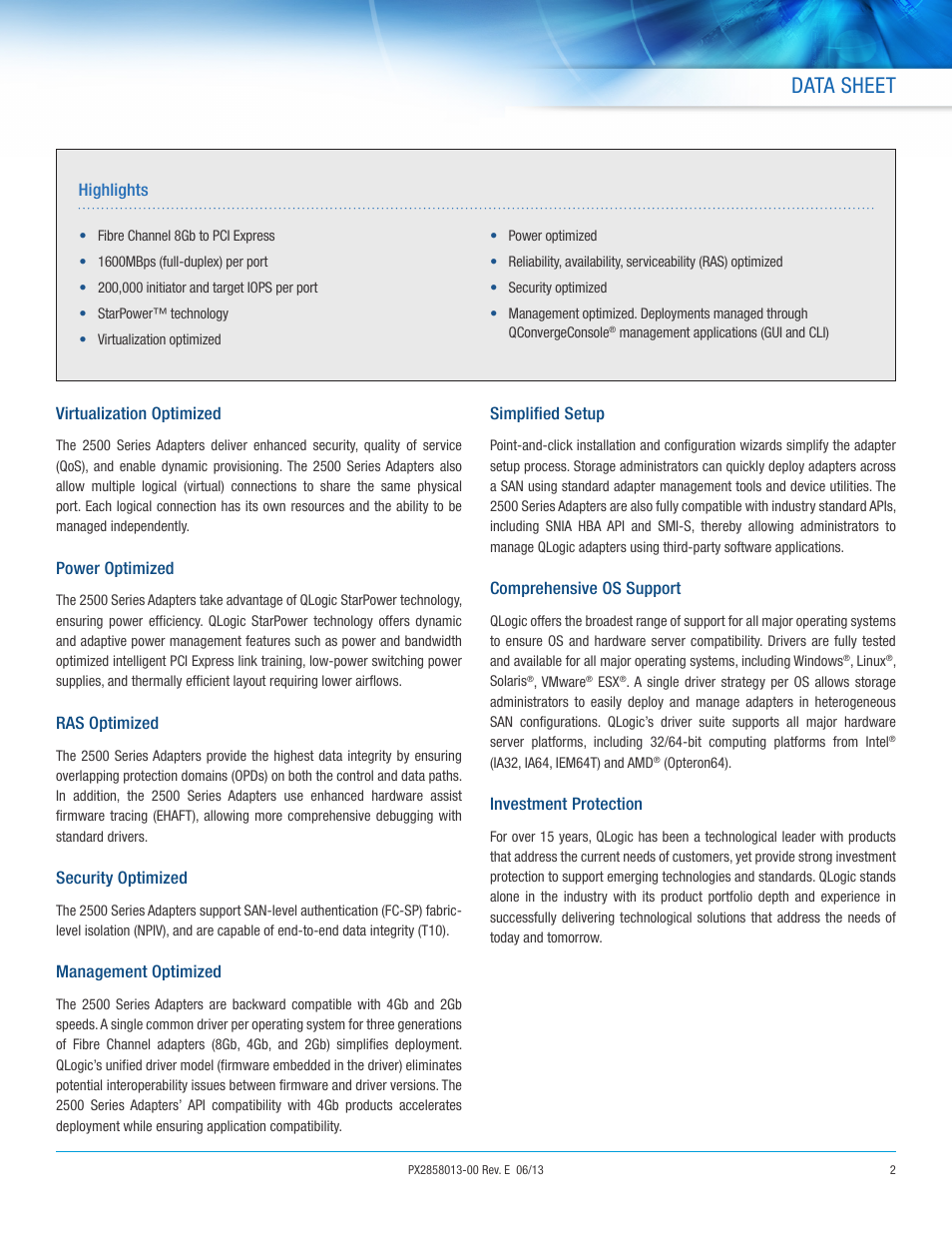 Data sheet | QLogic 2500 Series DataSheet User Manual | Page 2 / 4