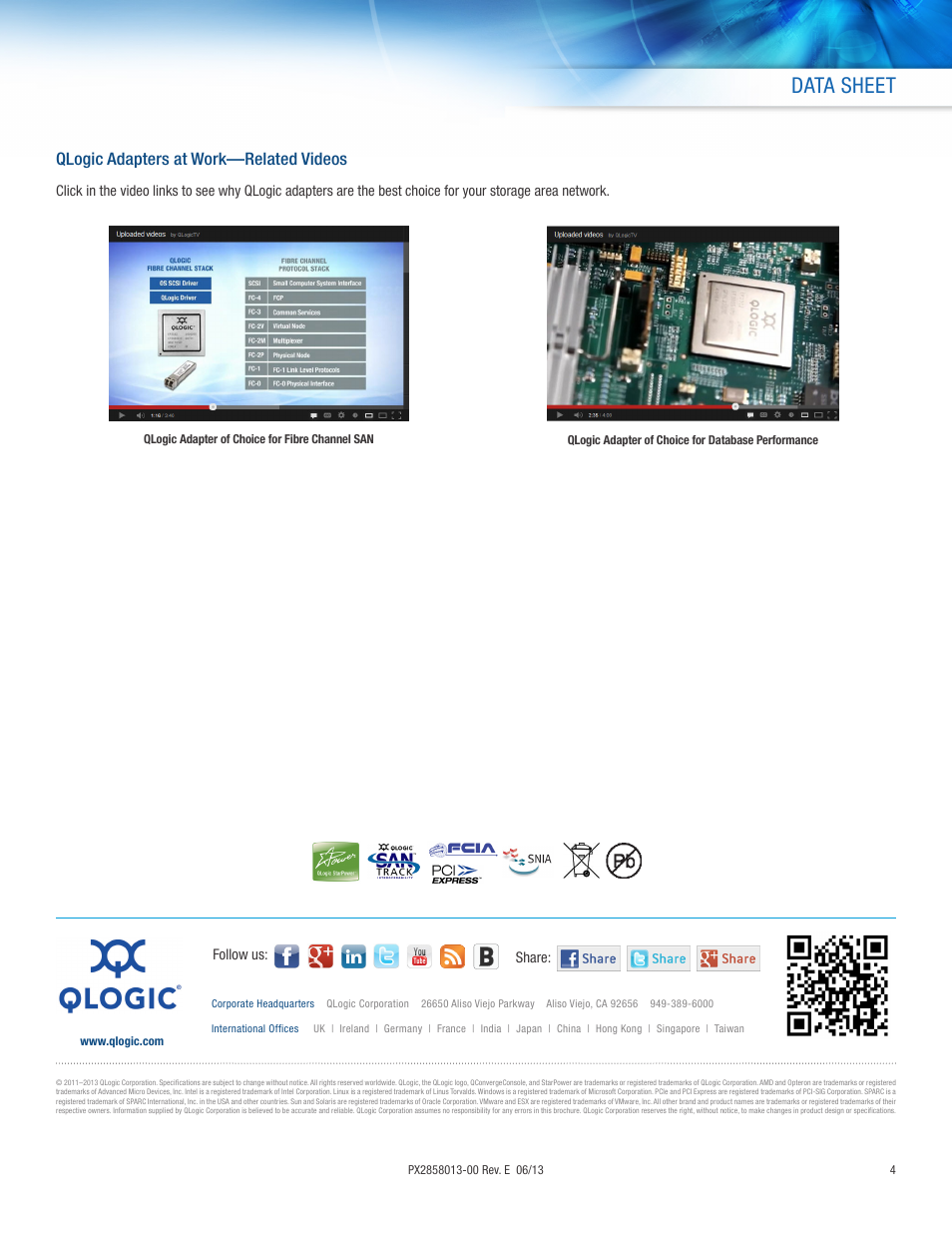 Data sheet, Qlogic adapters at work—related videos | QLogic 2500 Series DataSheet User Manual | Page 4 / 4