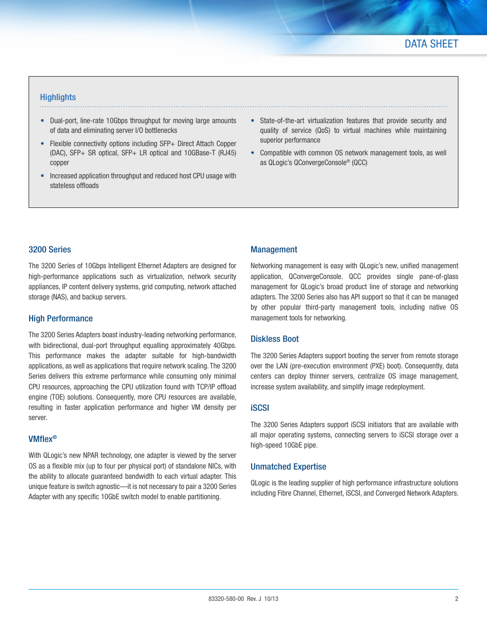 Data sheet | QLogic 3200 Series DataSheet User Manual | Page 2 / 4