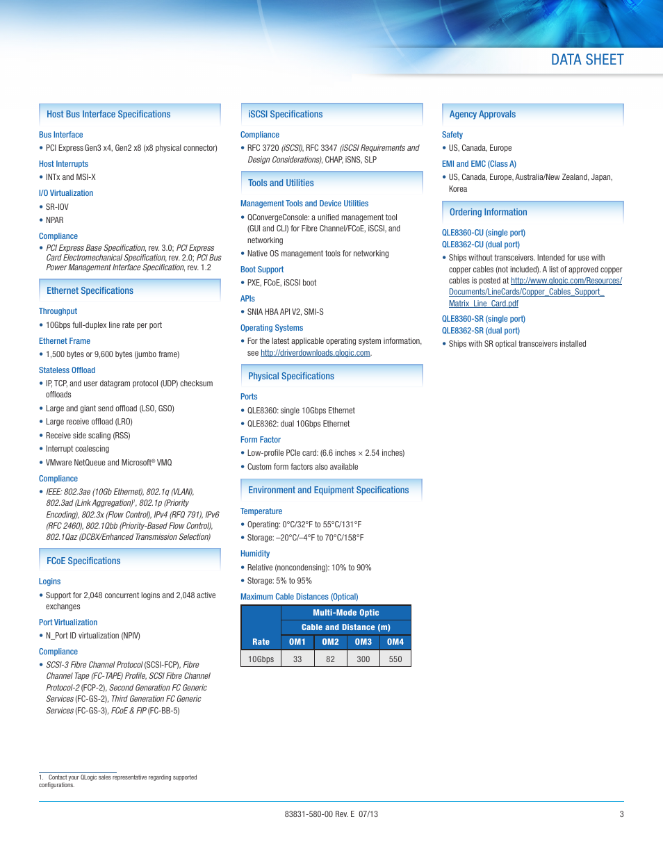 Data sheet | QLogic 8300 Series DataSheet User Manual | Page 3 / 4