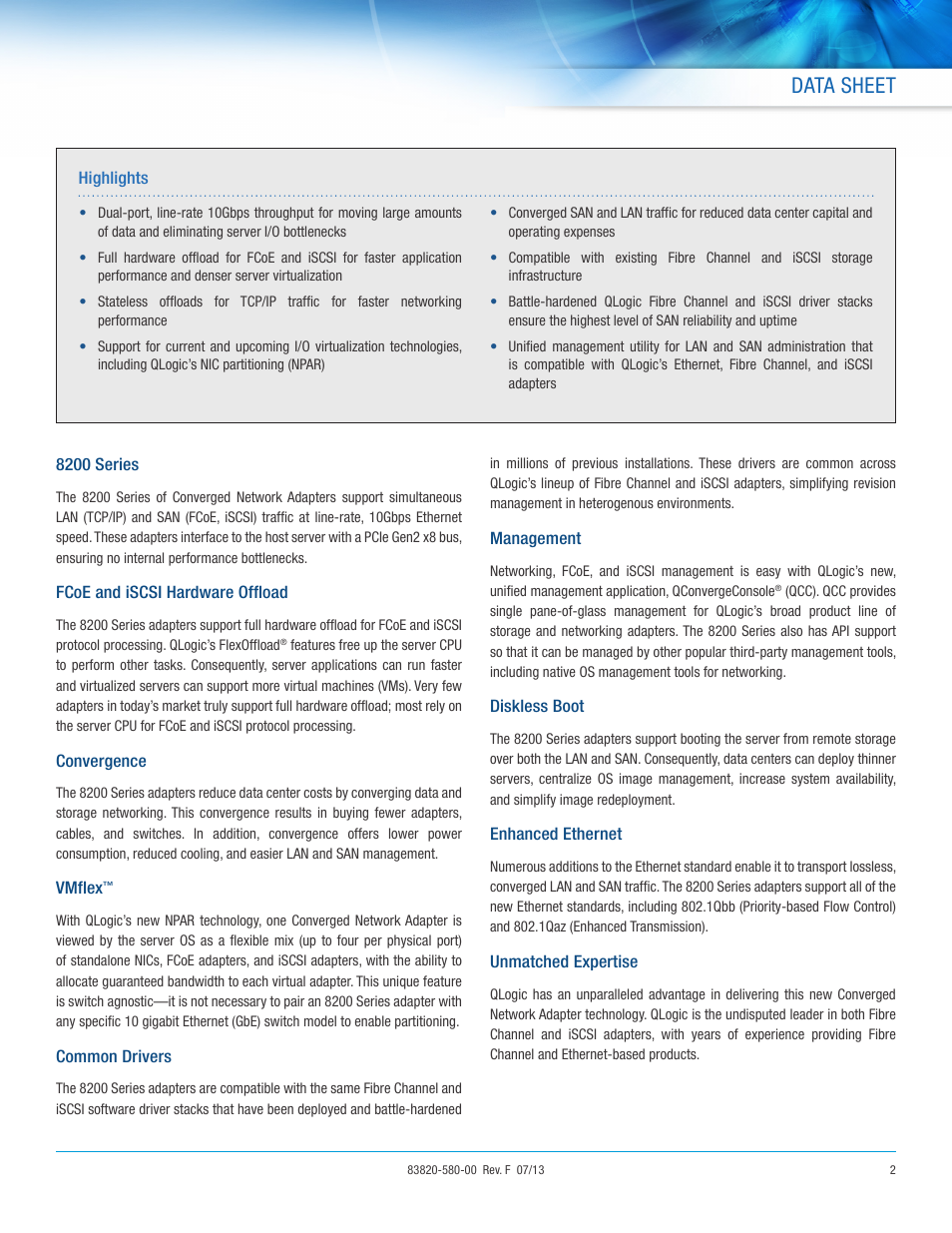 Data sheet | QLogic 8200 Series DataSheet User Manual | Page 2 / 4