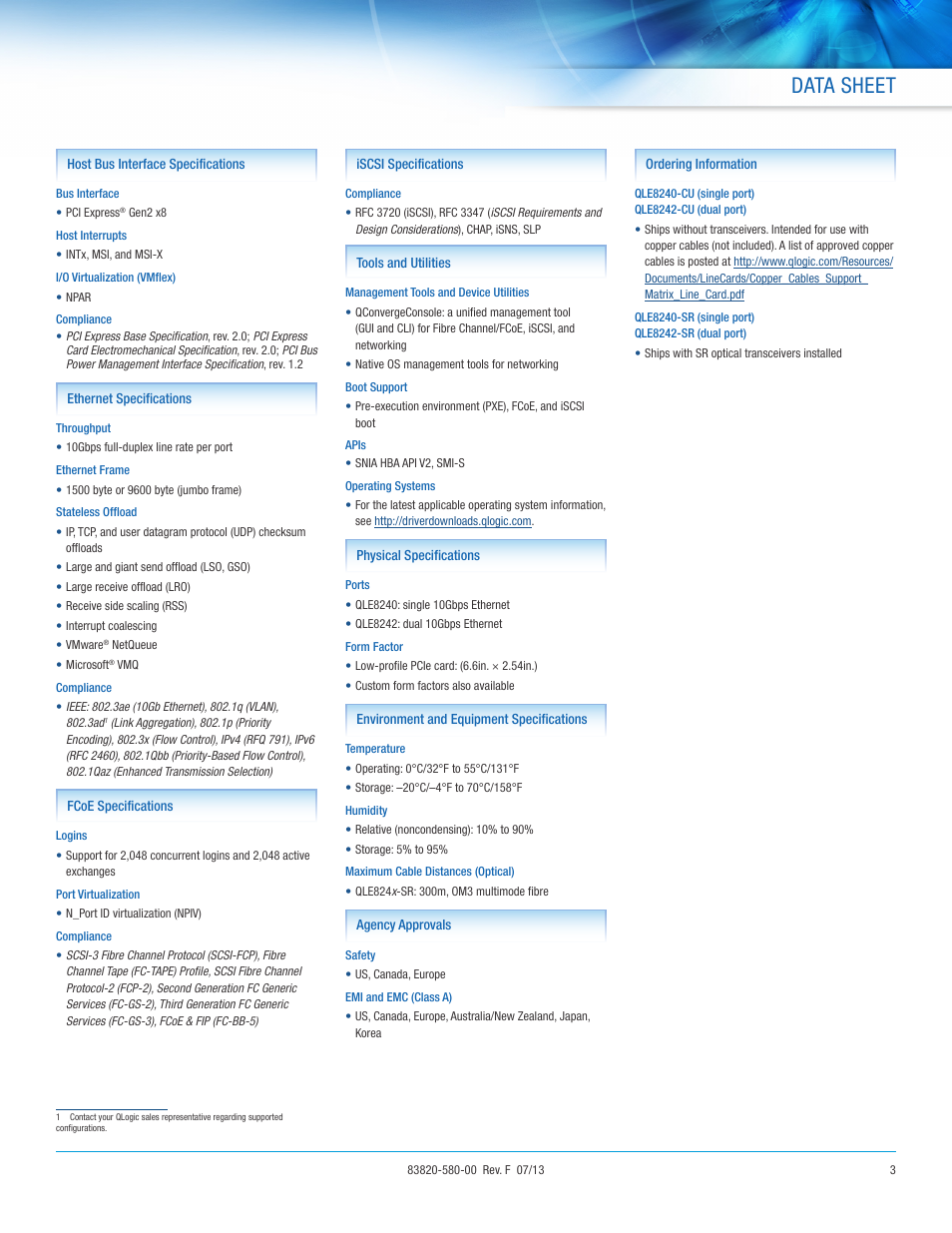 Data sheet | QLogic 8200 Series DataSheet User Manual | Page 3 / 4