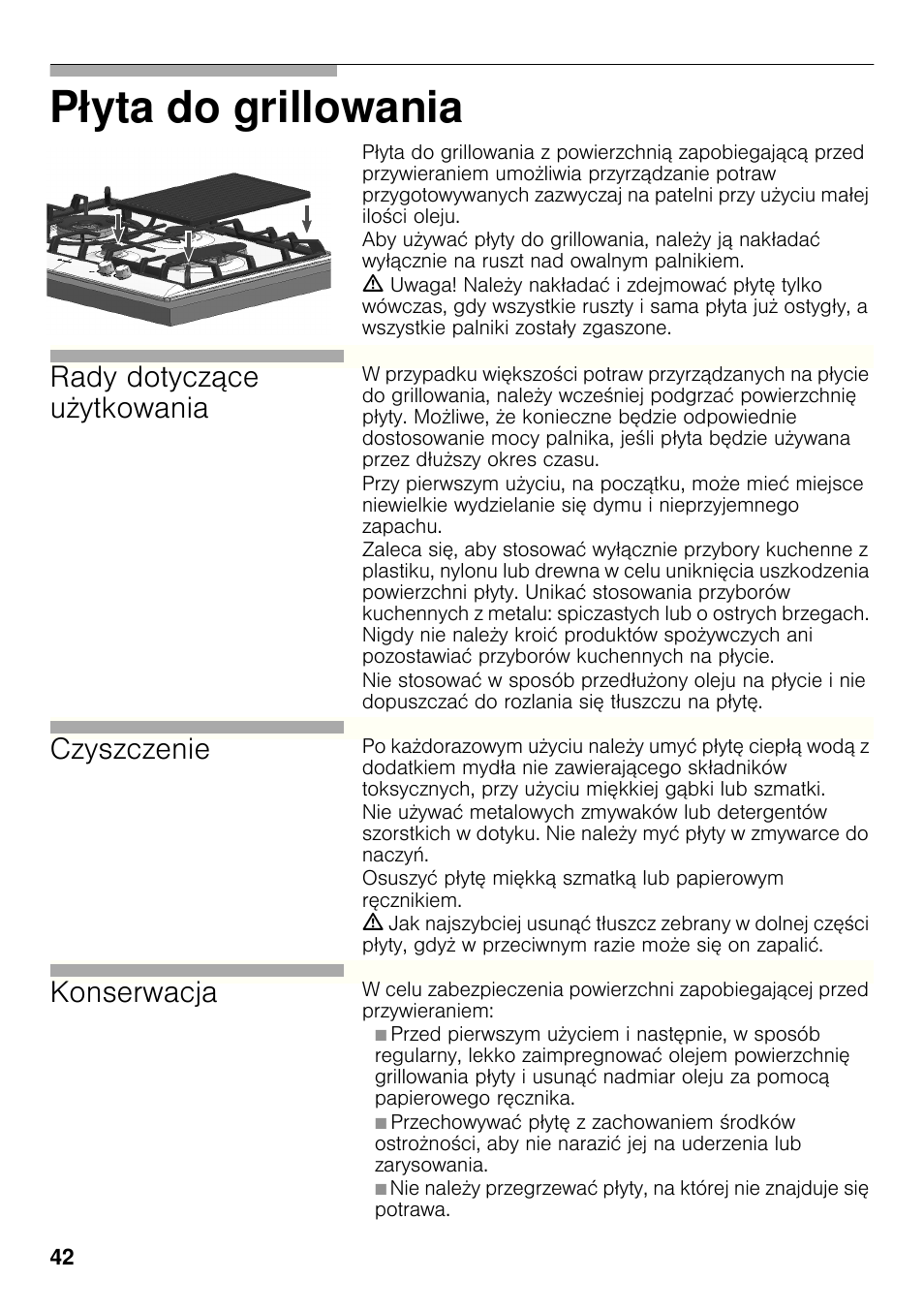 Płyta do grillowania, Rady dotycz ące u ytkowania, Czyszczenie | Konserwacja | Bosch PCX815B90E Placa de gas 75 cm de ancho Acero inoxidable EAN 4242002510750 User Manual | Page 41 / 74