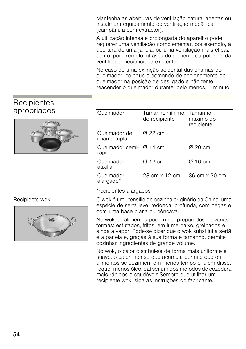 Recipiente wok, Recipientes apropriados | Bosch PCX815B90E Placa de gas 75 cm de ancho Acero inoxidable EAN 4242002510750 User Manual | Page 53 / 74