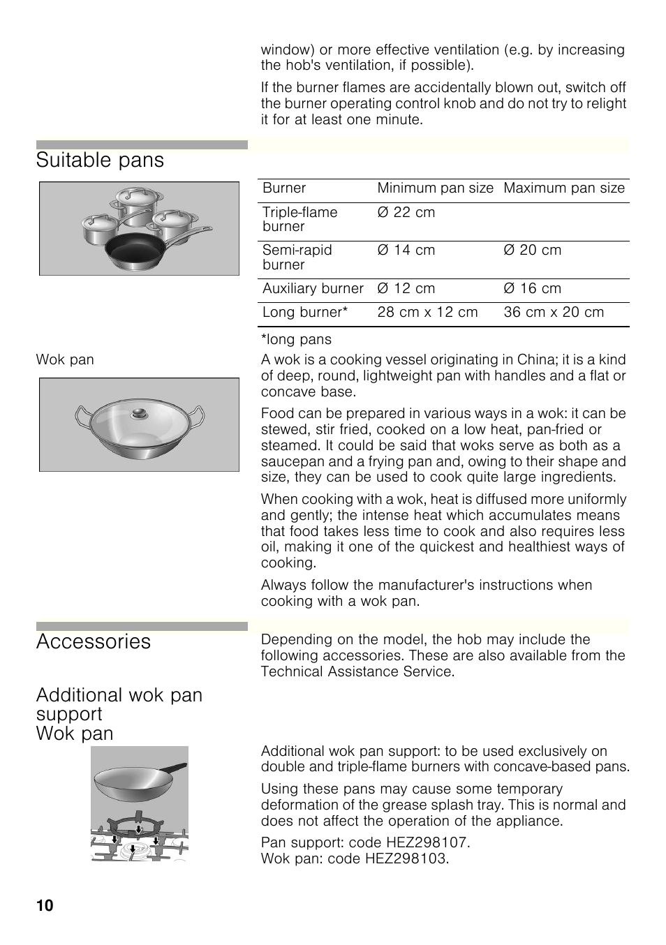 Wok pan, Additional wok pan support wok pan, Suitable pans | Accessories | Bosch PCX815B90E Placa de gas 75 cm de ancho Acero inoxidable EAN 4242002510750 User Manual | Page 9 / 74