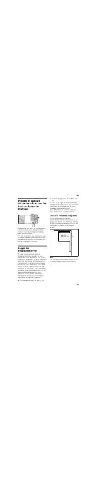 Lugar de emplazamiento, Distancia respecto a la pared | Bosch KDE33AI40 User Manual | Page 25 / 51