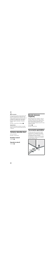 Výmena rukoväte dverí, Nasadená rukoväť, Zapustená rukoväť | Montáž stenovej rozpierky, Vyrovnanie spotrebiča | Bosch KDE33AI40 User Manual | Page 40 / 51