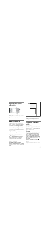 Sl kazalosl navodilo za montažo samostojna naprava, Uporaba navodil za namestitev, Mesto postavitve | Odmik od stene, Zamenjava vratnega tečaja, Itev | Bosch KDE33AI40 User Manual | Page 43 / 51