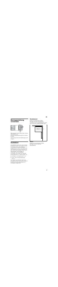 Montageanleitung verwenden, Aufstellort, Wandabstand | Bosch KDE33AI40 User Manual | Page 7 / 51